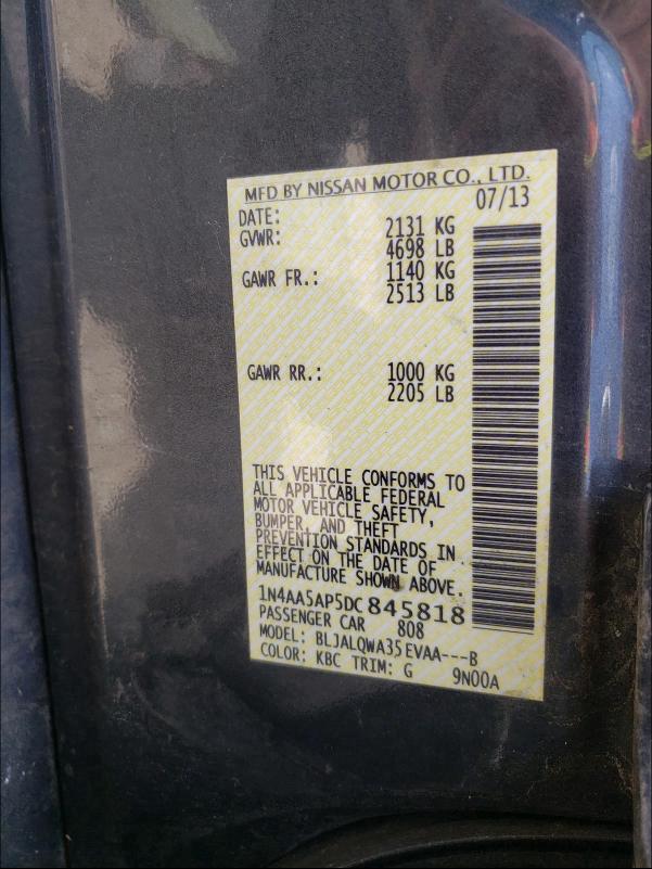2013 NISSAN MAXIMA S 1N4AA5AP5DC845818