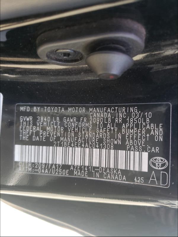2010 TOYOTA COROLLA XR 2T1BE4EE4AC041308