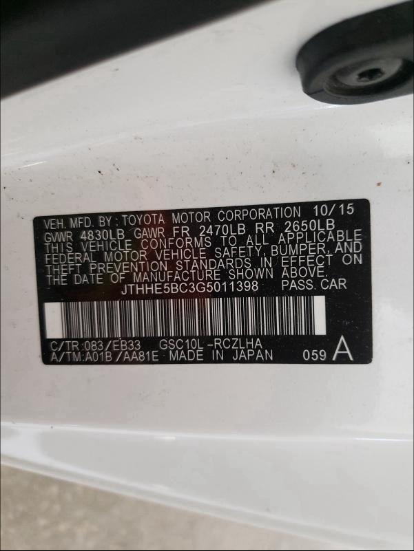 2016 LEXUS RC 350 JTHHE5BC3G5011398