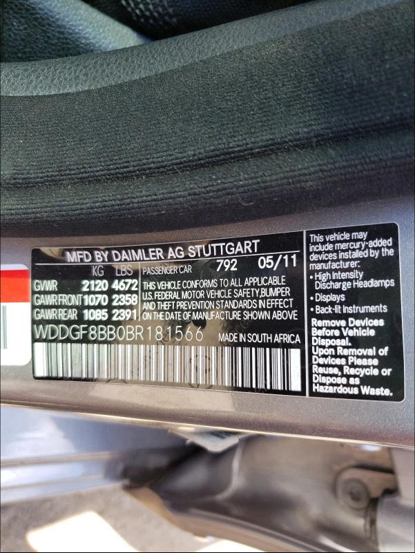 2011 MERCEDES-BENZ C 300 4MAT WDDGF8BB0BR181566