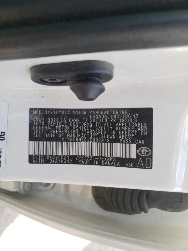 2018 TOYOTA COROLLA L 2T1BURHE8JC982918
