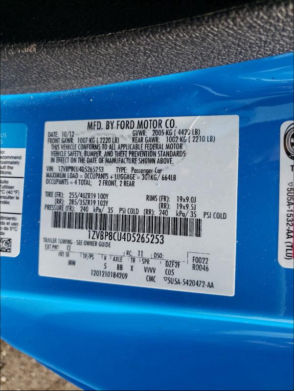 2013 FORD MUSTANG BO 1ZVBP8CU4D5265253