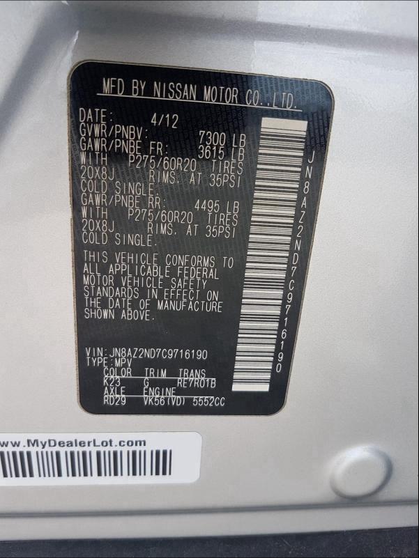 2012 INFINITI QX56 JN8AZ2ND7C9716190