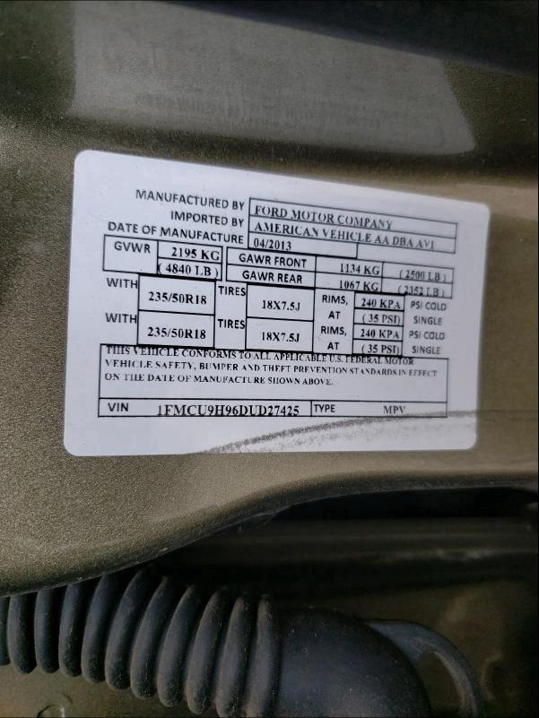 2013 FORD ESCAPE SEL 1FMCU9H96DUD27425