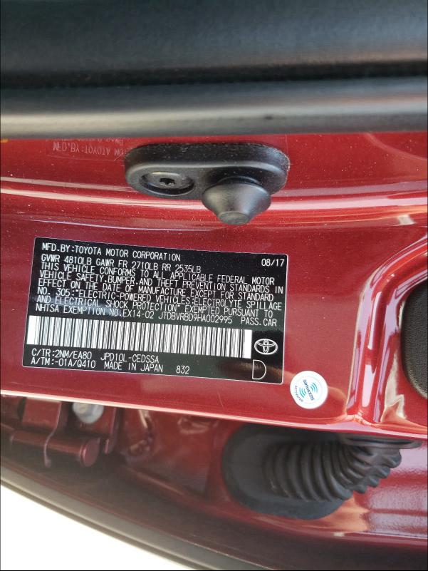2017 TOYOTA MIRAI JTDBVRBD9HA002995