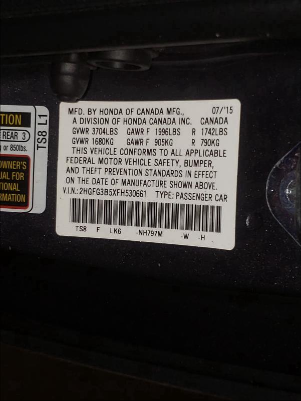 2015 HONDA CIVIC LX 2HGFG3B5XFH530661