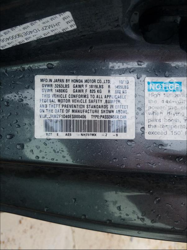 2014 HONDA CR-Z JHMZF1D40ES000406