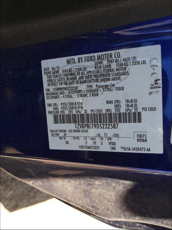 2013 FORD MUSTANG GT 1ZVBP8CF9D5232587