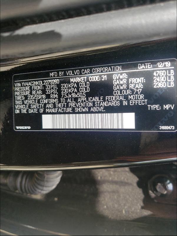2020 VOLVO XC40 T4 MO YV4AC2HK0L2279260