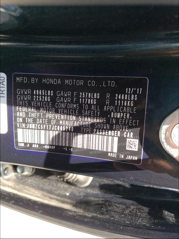2018 HONDA CLARITY JHMZC5F17JC005240