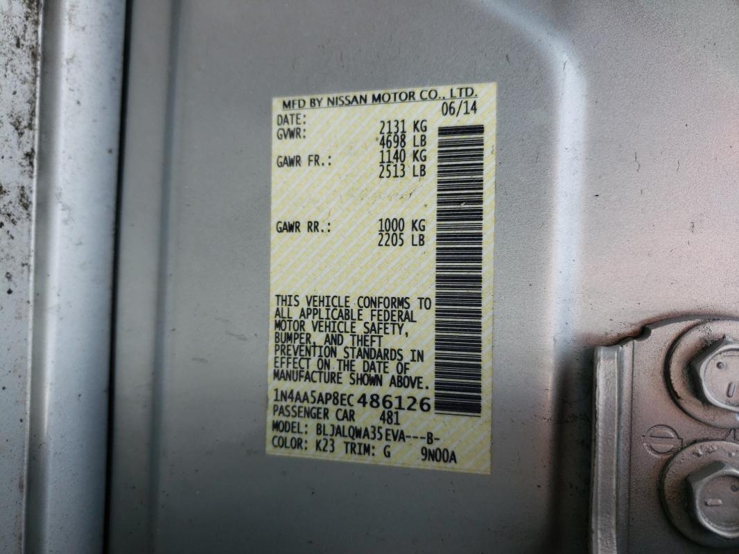 2014 NISSAN MAXIMA S 1N4AA5AP8EC486126