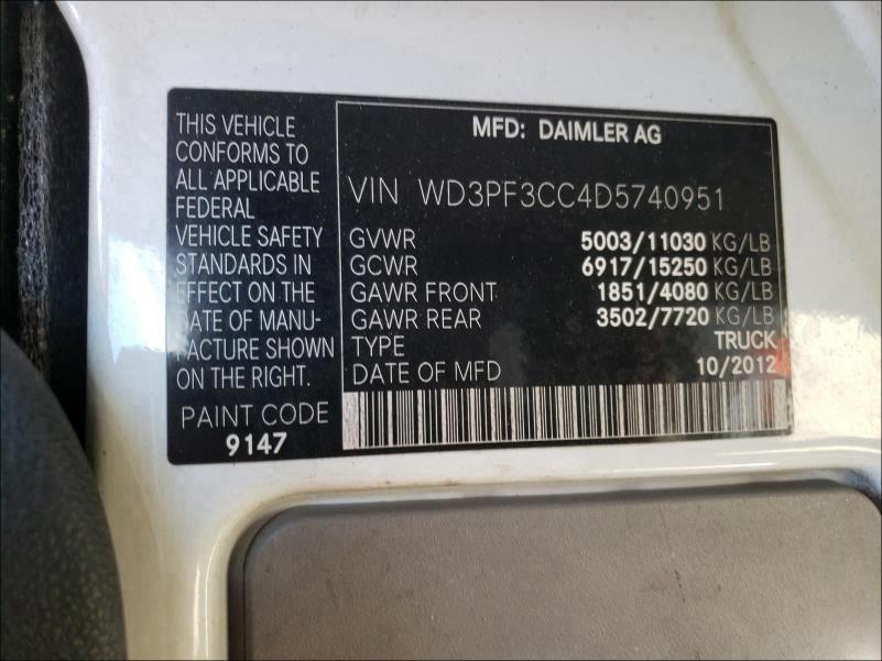 2013 MERCEDES-BENZ SPRINTER 3 WD3PF3CC4D5740951