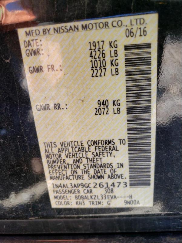 2016 NISSAN ALTIMA 2.5 1N4AL3AP9GC261473