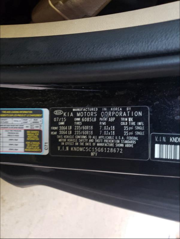 2016 KIA SEDONA EX KNDMC5C15G6128672