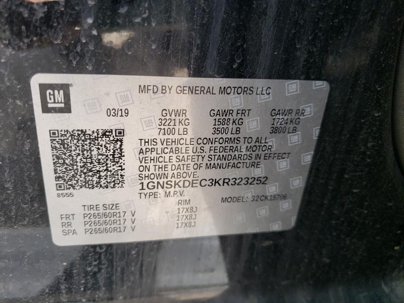 2019 CHEVROLET TAHOE POLI 1GNSKDEC3KR323252
