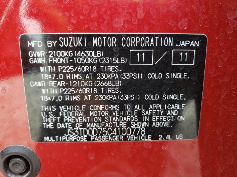 2012 SUZUKI GRAND VITA JS3TD0D75C4100778