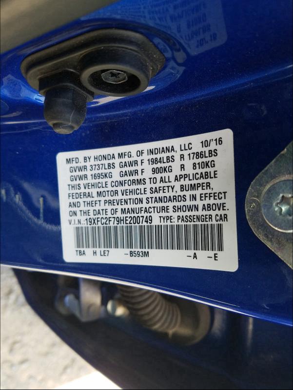 2017 HONDA CIVIC EX 19XFC2F79HE200749