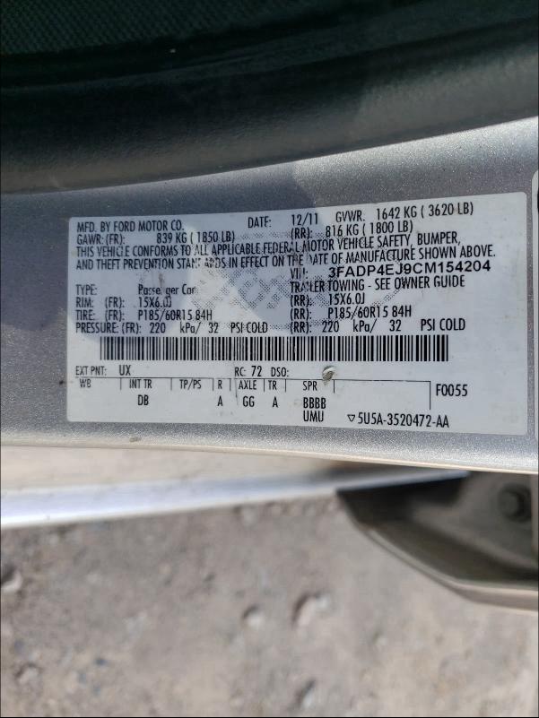 2012 FORD FIESTA SE 3FADP4EJ9CM154204