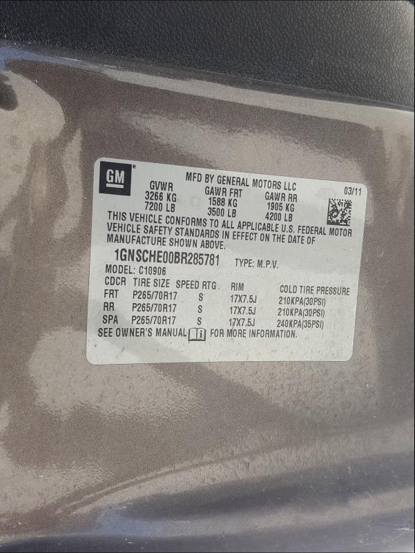 2011 CHEVROLET SUBURBAN C 1GNSCHE00BR285781