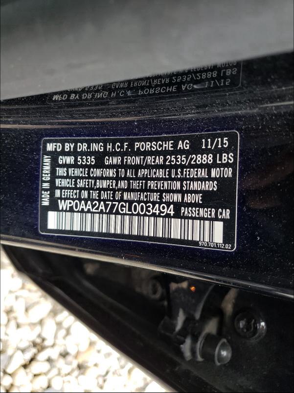 2016 PORSCHE PANAMERA 2 WP0AA2A77GL003494