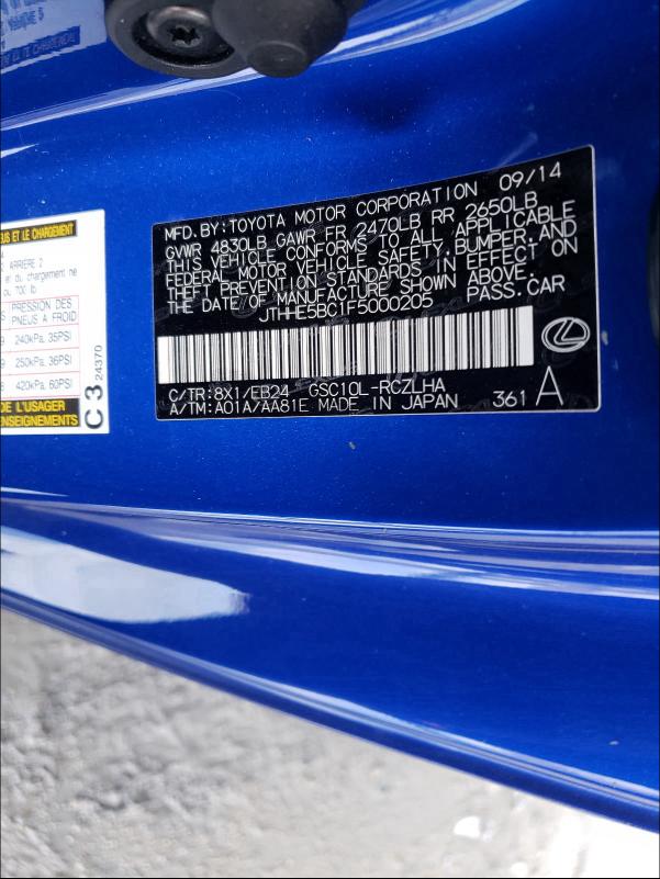 2015 LEXUS RC 350 JTHHE5BC1F5000205