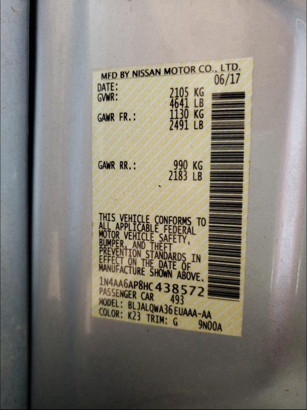 2017 NISSAN MAXIMA 3.5 1N4AA6AP8HC438572