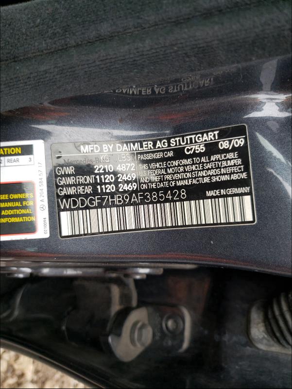 2010 MERCEDES-BENZ C 63 AMG WDDGF7HB9AF385428