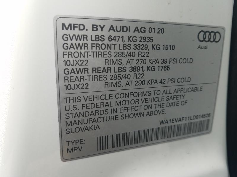 2020 AUDI Q8 PREMIUM WA1EVAF11LD014526