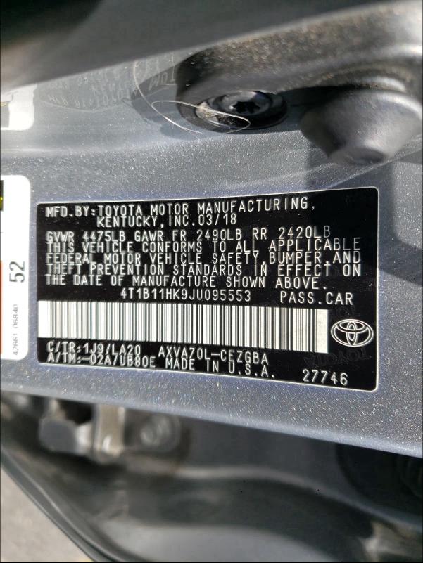 2018 TOYOTA CAMRY XLE 4T1B11HK9JU095553