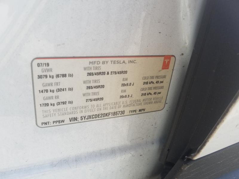 2019 TESLA MODEL X 5YJXCDE20KF185730
