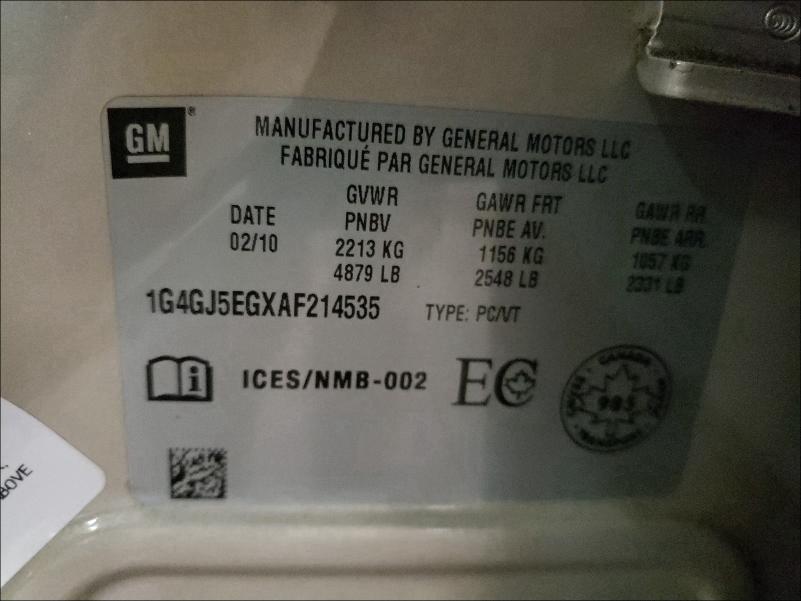 2010 BUICK ALLURE/LAC 1G4GJ5EGXAF214535