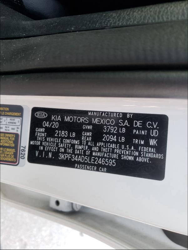 2020 KIA FORTE GT L 3KPF34AD5LE246595