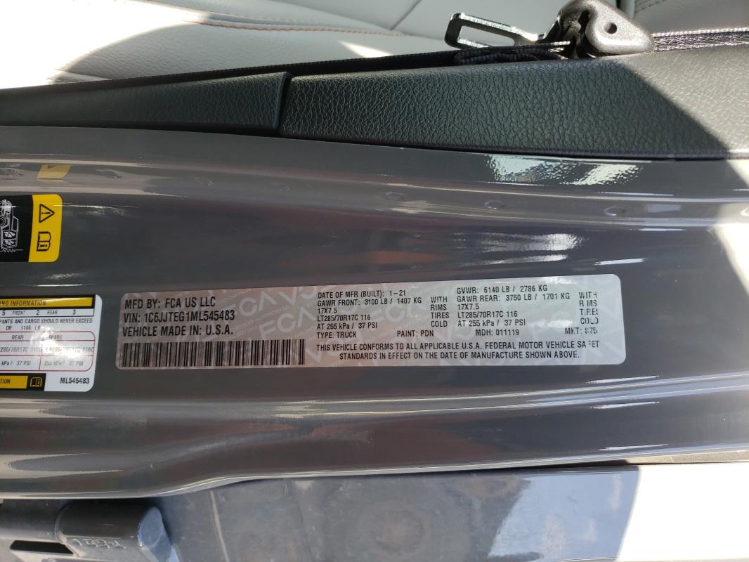 2021 JEEP GLADIATOR 1C6JJTEG1ML545483