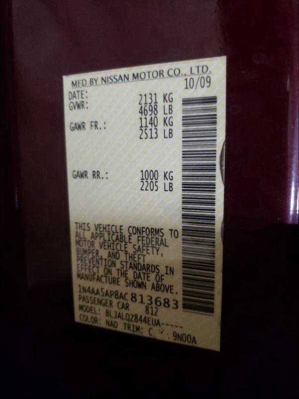2010 NISSAN MAXIMA S/S 1N4AA5AP8AC813683