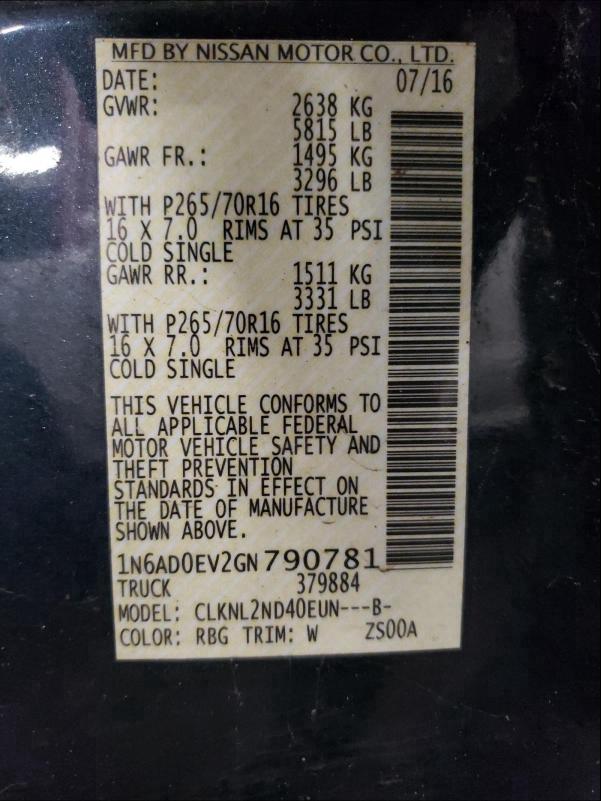 2016 NISSAN FRONTIER 1N6AD0EV2GN790781