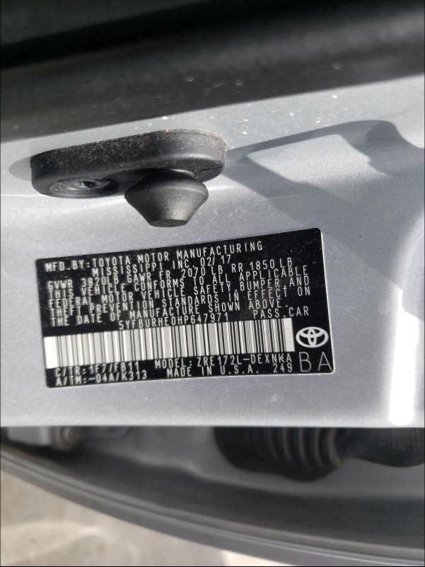 2017 TOYOTA COROLLA L 5YFBURHE0HP647971