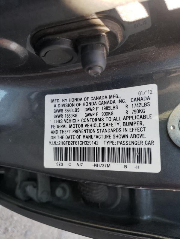 2012 HONDA CIVIC HF 2HGFB2F61CH329142