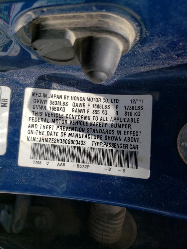 2012 HONDA INSIGHT JHMZE2H38CS003433