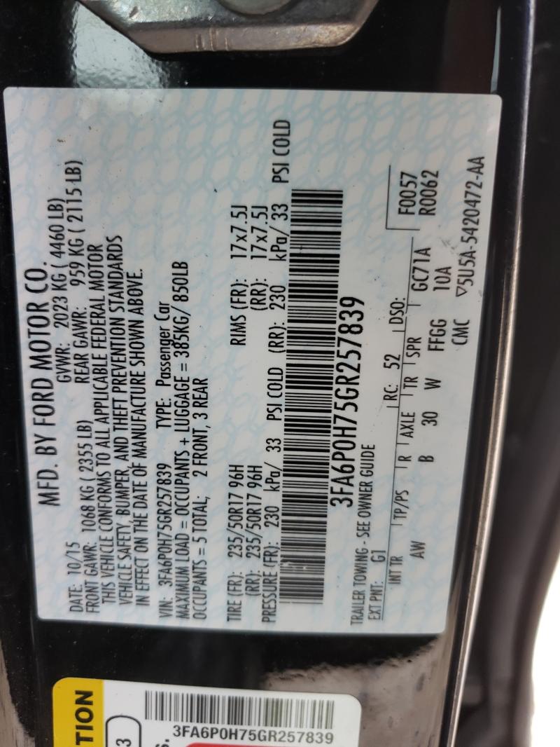 2016 FORD FUSION SE 3FA6P0H75GR257839
