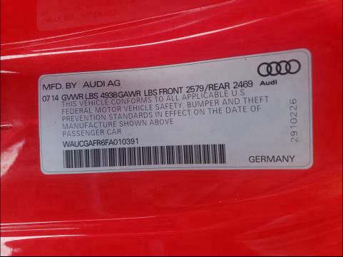 2015 AUDI S5 PREMIUM WAUCGAFR6FA010391