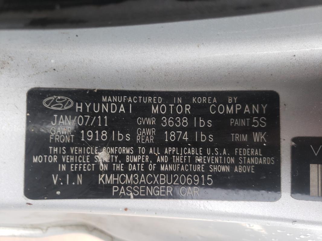 2011 HYUNDAI ACCENT GL KMHCM3ACXBU206915
