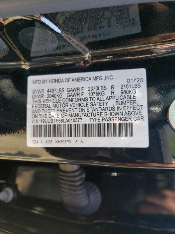 2020 ACURA TLX TECHNO 19UUB1F68LA010577