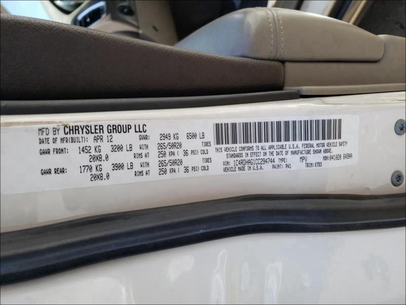 2012 DODGE DURANGO SX 1C4RDHAG1CC294744