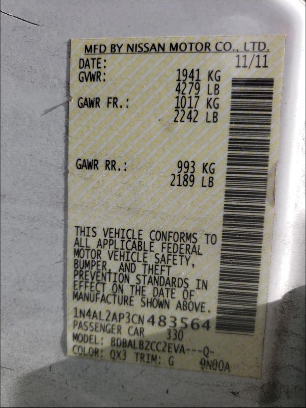 2012 NISSAN ALTIMA BAS 1N4AL2AP3CN483564