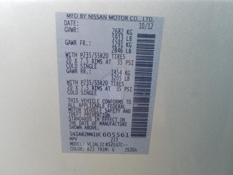 2013 NISSAN PATHFINDER 5N1AR2MN1DC605561