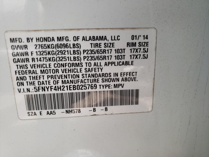 2014 HONDA PILOT 5FNYF4H21EB025769