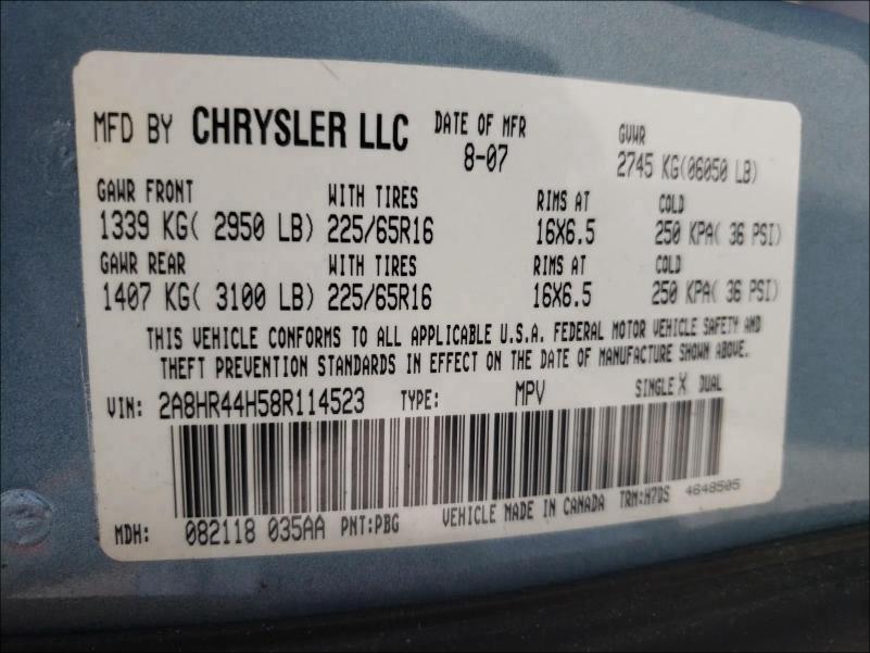 2011 CHRYSLER T&C LXI 2A8HR44H58R114523