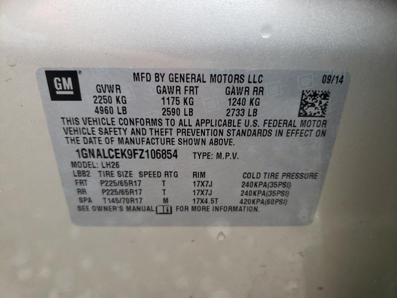 2015 CHEVROLET EQUINOX LT 1GNALCEK9FZ106854