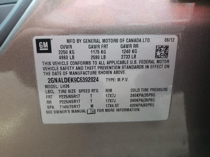 2012 CHEVROLET EQUINOX LT 2GNALDEK9C6392024