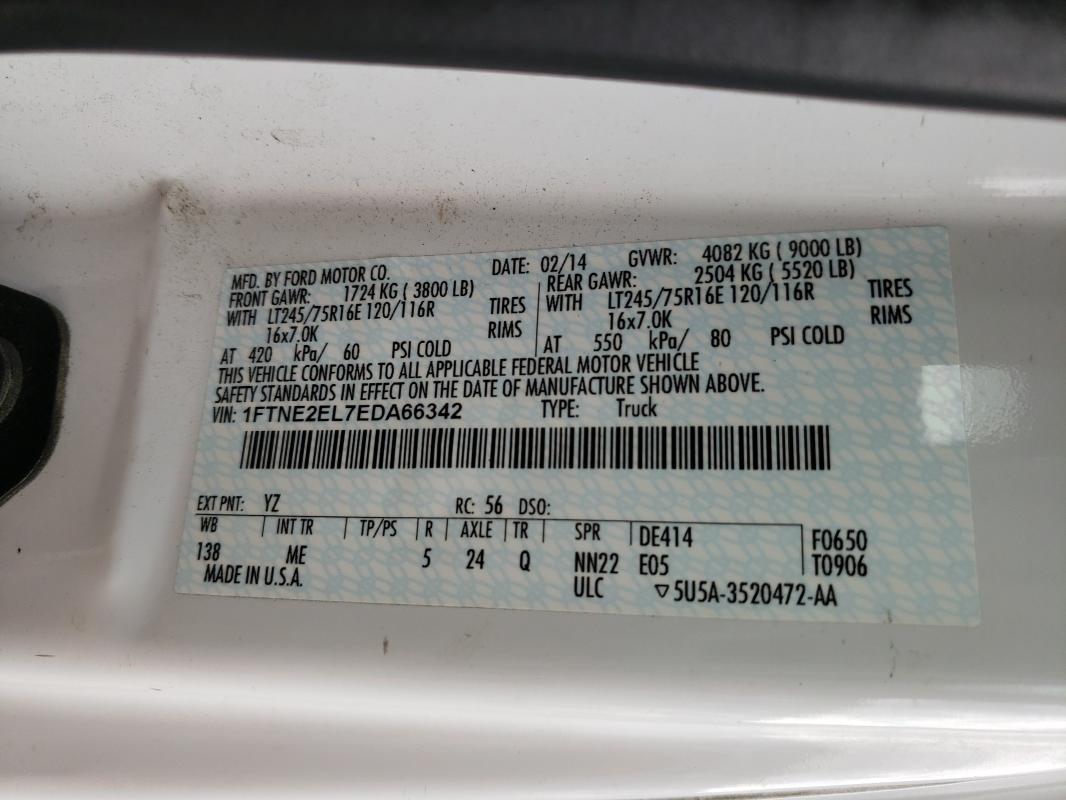 2014 FORD E250 CARGO 1FTNE2EL7EDA66342